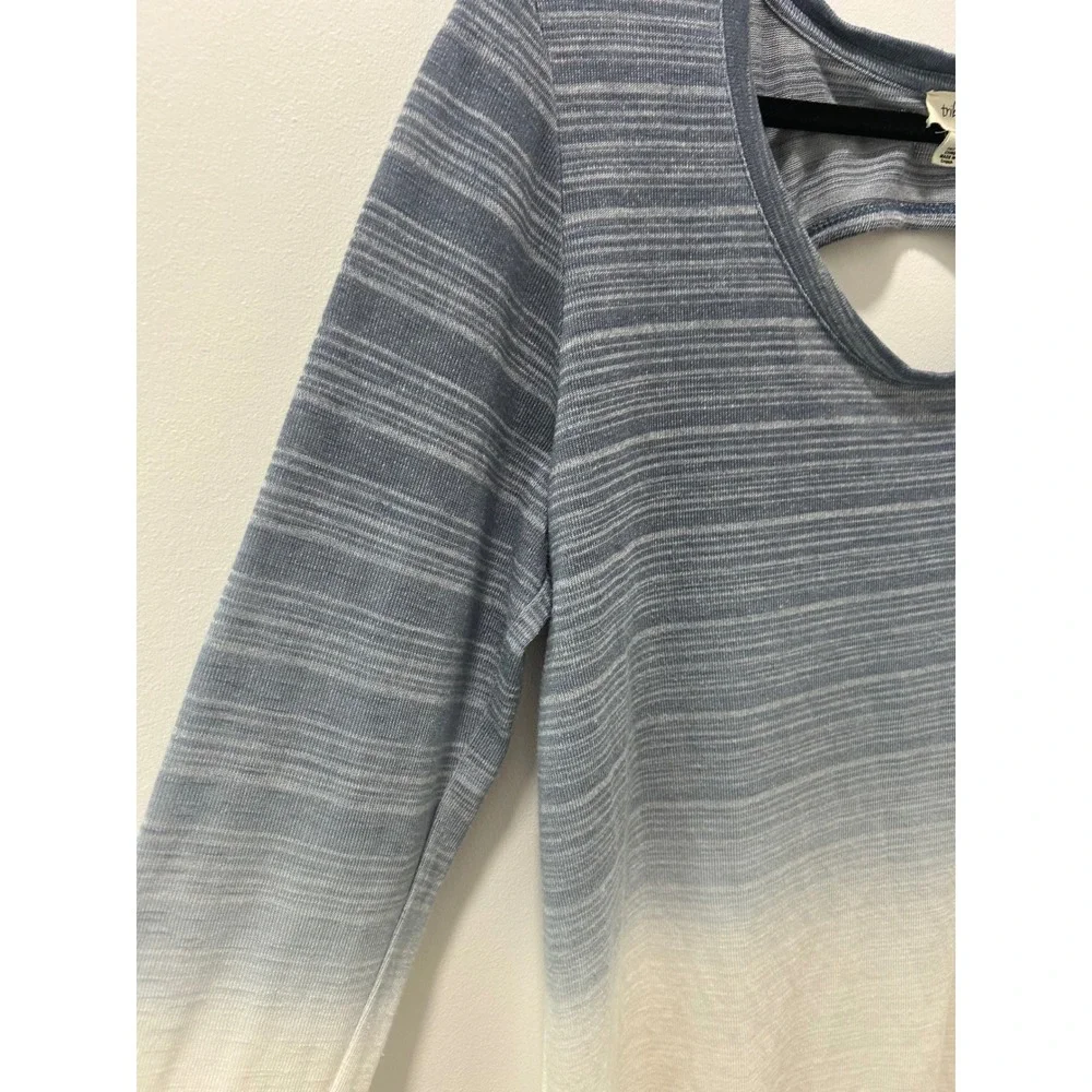 Tribal Jeans Womens Blue Ombre Cutout Back Long Sleeve Soft Top Size L Dip-Dye